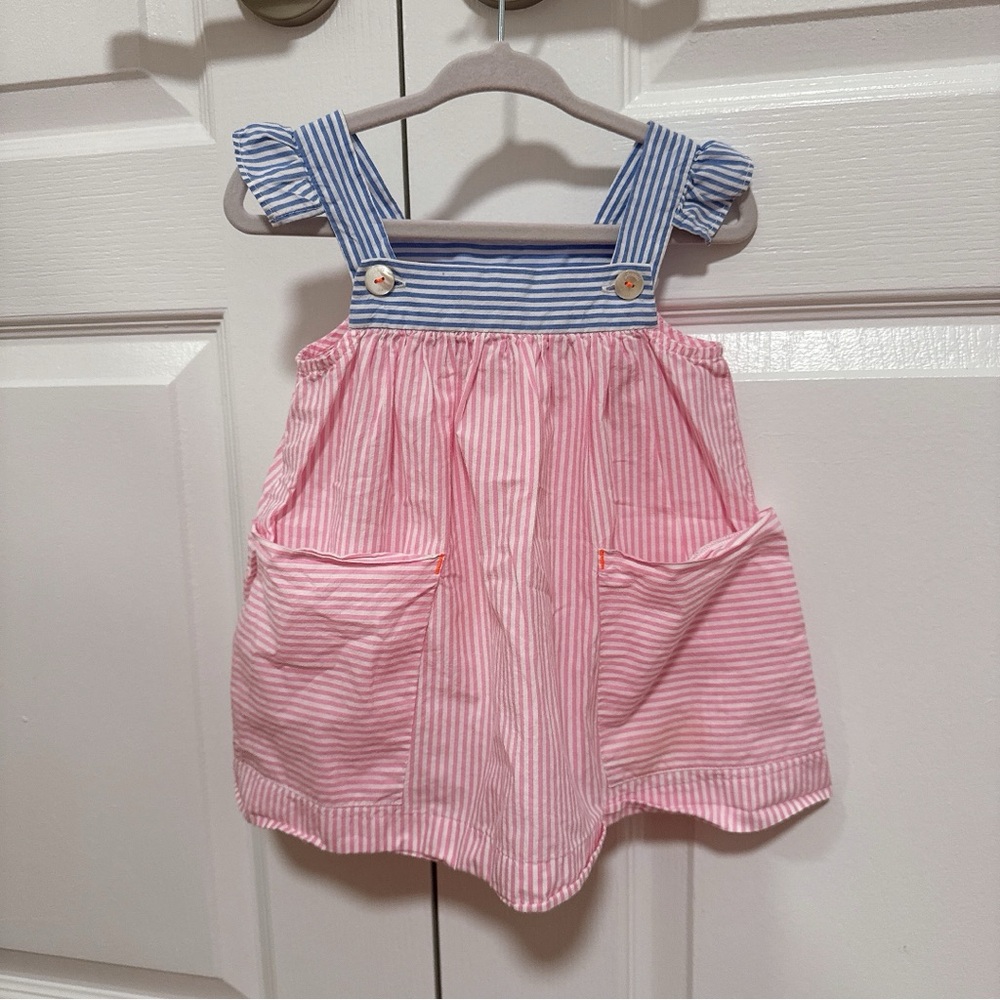 Jacadi 💕 Pink and Blue Jumpsuit with Chambray Ruffles
